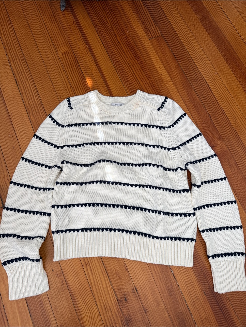 Madewell Cream and Navy Striped Crewneck Sweater